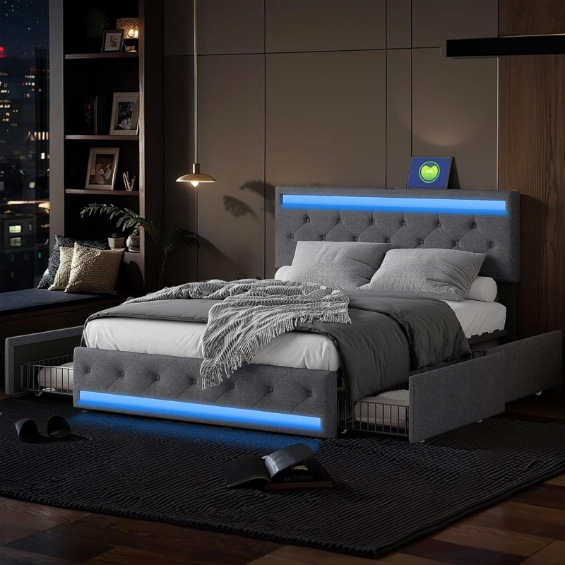 Tapecirani krevet ADFUNIT Grey 08 140 x 200 cm s LED i USB-om