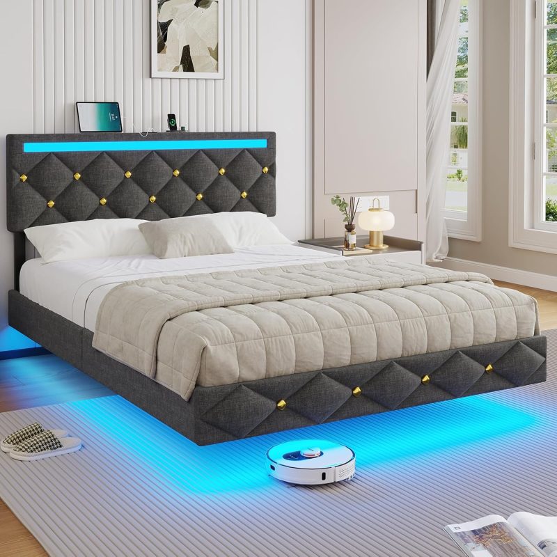 DICTAC tapecirani krevet 140 x 200 cm s USB punjenjem i LED rasvjetom