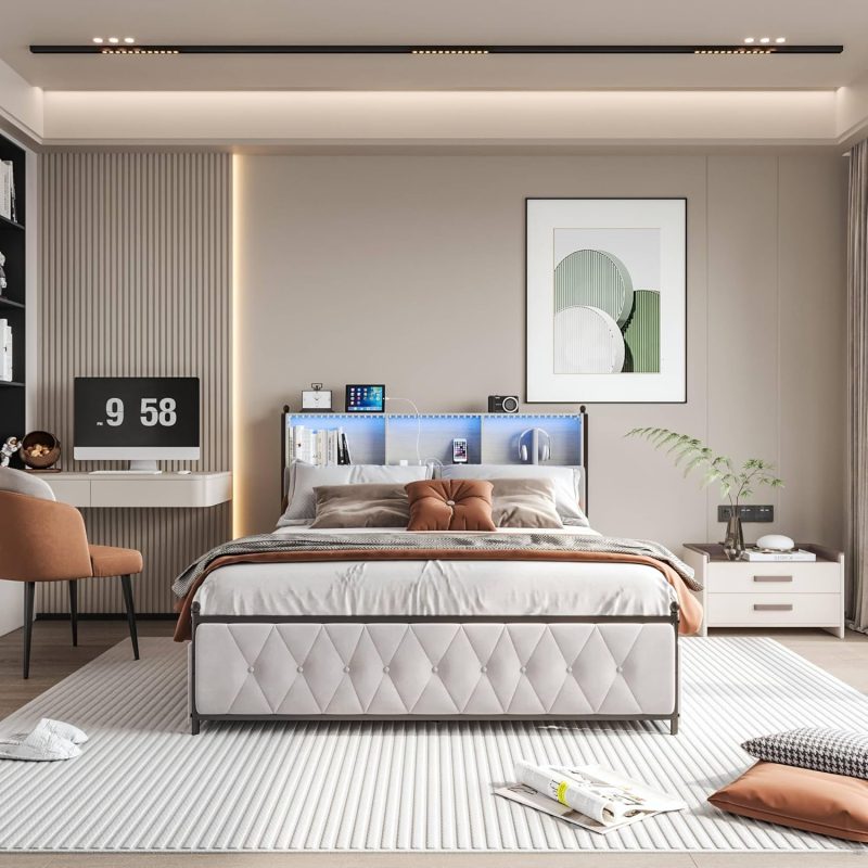 ADFUNIT tapecirani bračni krevet 180 x 200 cm s LED uzglavljem i USB utičnicom