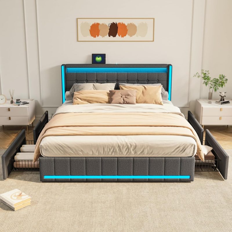 Tapecirani krevet ADFUNIT Grey 02 160 x 200 cm s LED i USB-om