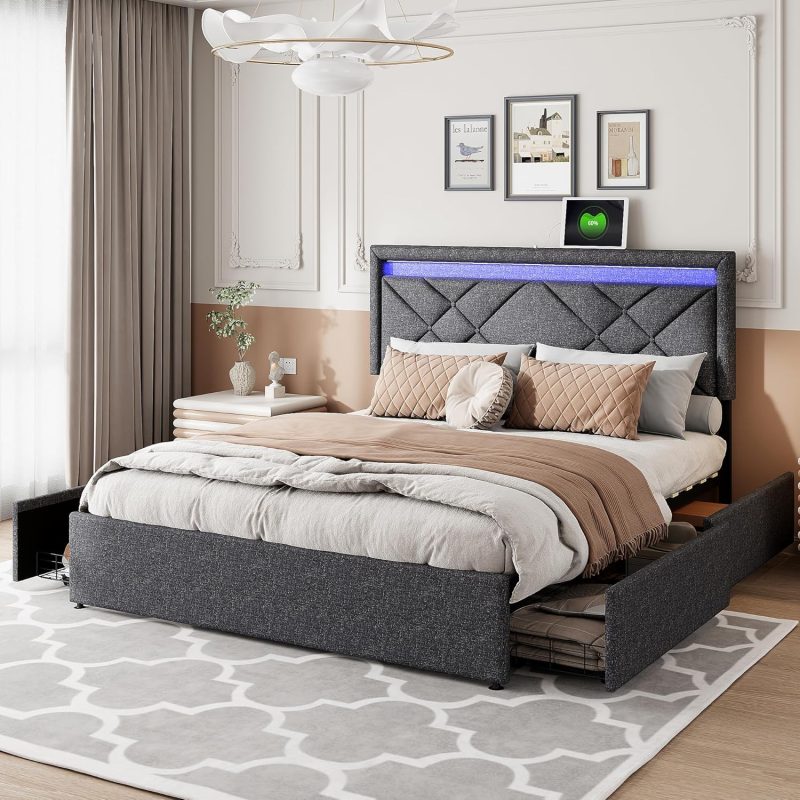 Tapecirani krevet ADFUNIT Grey 10 140 x 200 cm s LED i USB-om