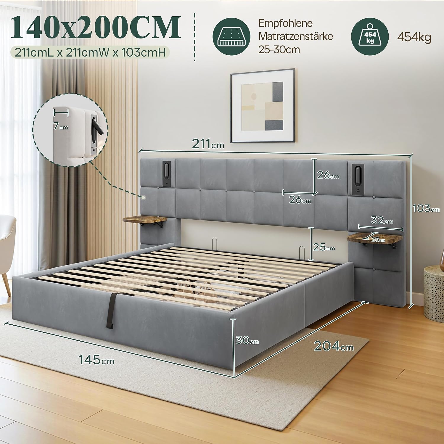 LUXOAK tapecirani krevet 140 x 200 cm s prostorom za pohranu - Slika 7