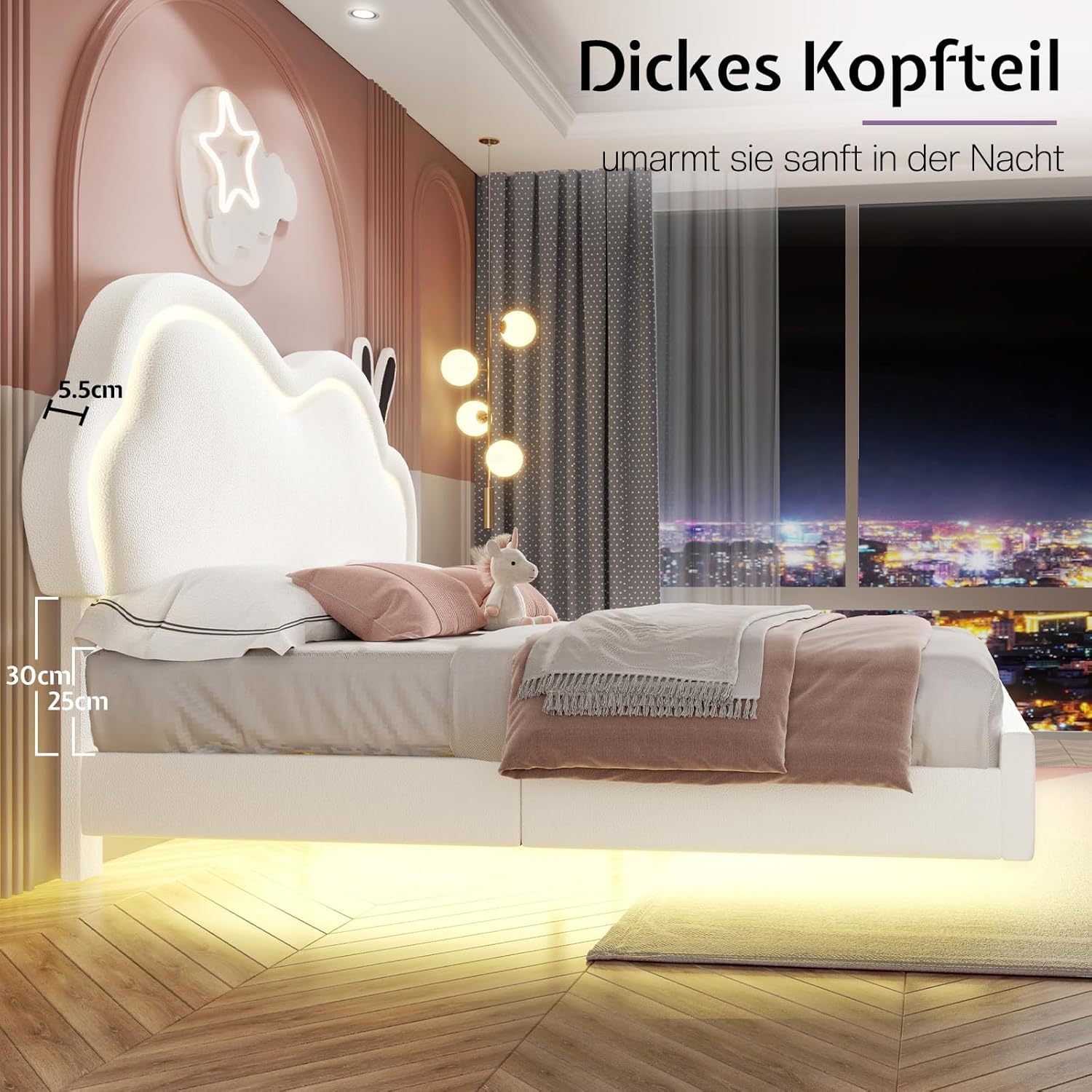 LUXOAK White dječji krevet 140 x 200 cm za djevojčice s LED-om - Slika 2
