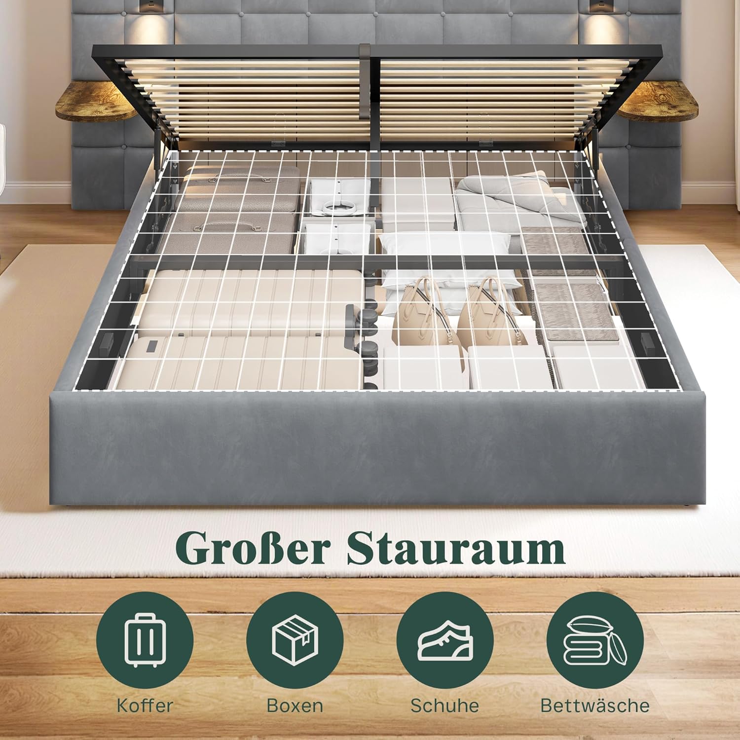 LUXOAK tapecirani krevet 140 x 200 cm s prostorom za pohranu - Slika 6
