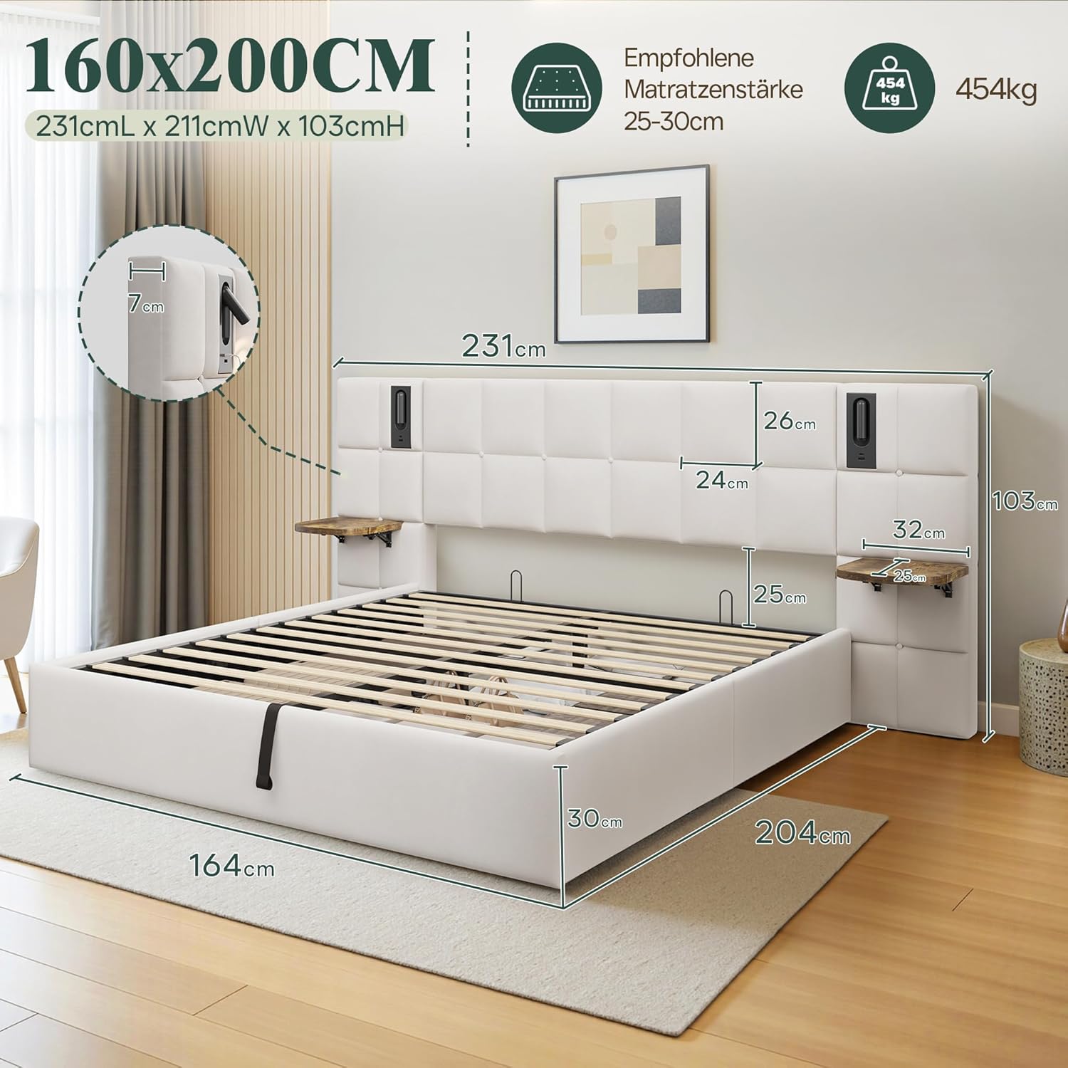 LUXOAK White krevet 160 x 200 cm s prostorom za pohranu - Slika 7