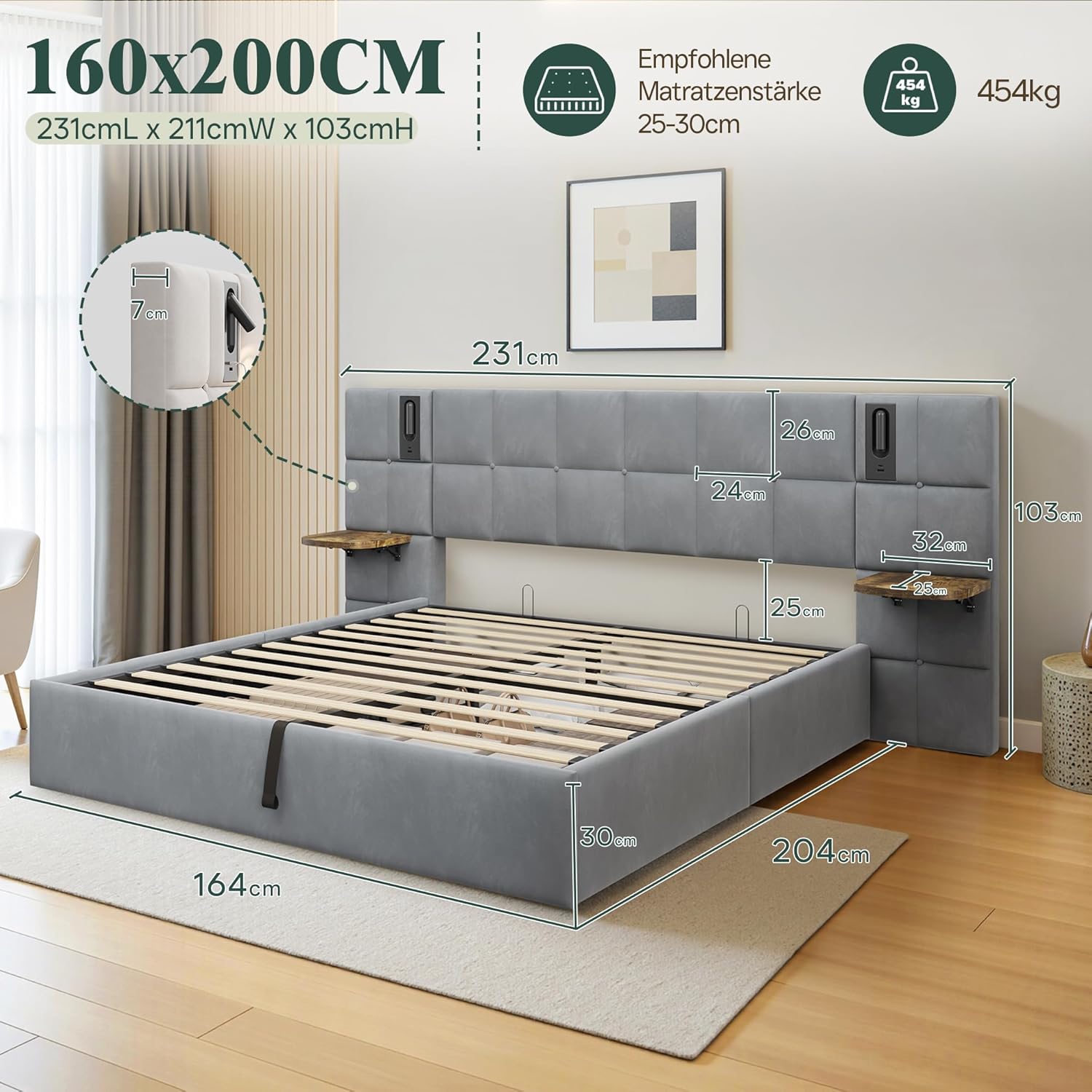 LUXOAK krevet 160 x 200 cm s prostorom za pohranu - Slika 2